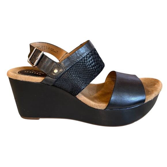 Clarks Artisan Caslyn Kat Wedge Platform Sandals Black 9 - Picture 1 of 9
